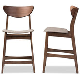 Baxton Studio 2 Piece Latina Scandinavian Style Light Grey Fabric Upholstered Walnut Counter Stool Set, 24", Gray